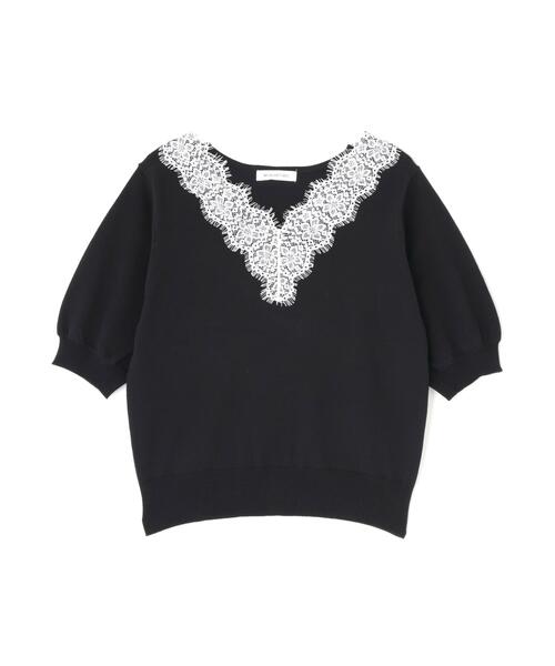 NATURAL BEAUTY BASIC(ナチュラルビューティーベーシック)の「Vネックレーストリムニット(ニット/セーター・レディース・オフホワイト/ブルー/ブラック・フリ-)」の4枚目の写真
