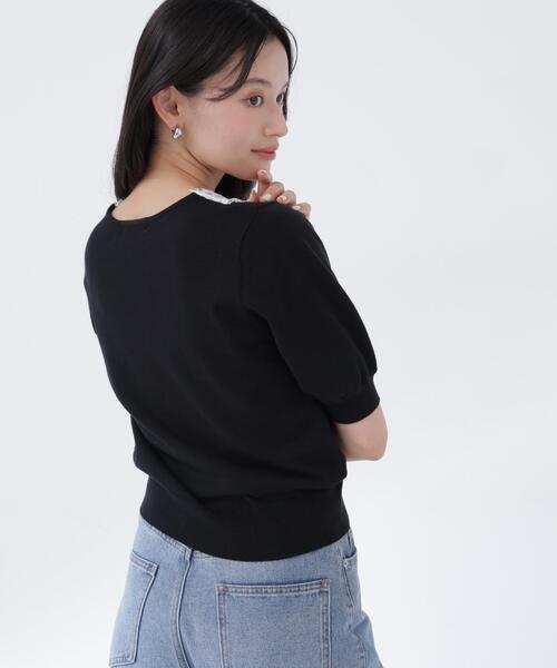NATURAL BEAUTY BASIC(ナチュラルビューティーベーシック)の「Vネックレーストリムニット(ニット/セーター・レディース・オフホワイト/ブルー/ブラック・フリ-)」の8枚目の写真