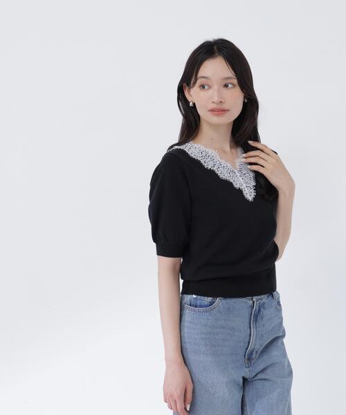 NATURAL BEAUTY BASIC(ナチュラルビューティーベーシック)の「Vネックレーストリムニット(ニット/セーター・レディース・オフホワイト/ブルー/ブラック・フリ-)」の10枚目の写真