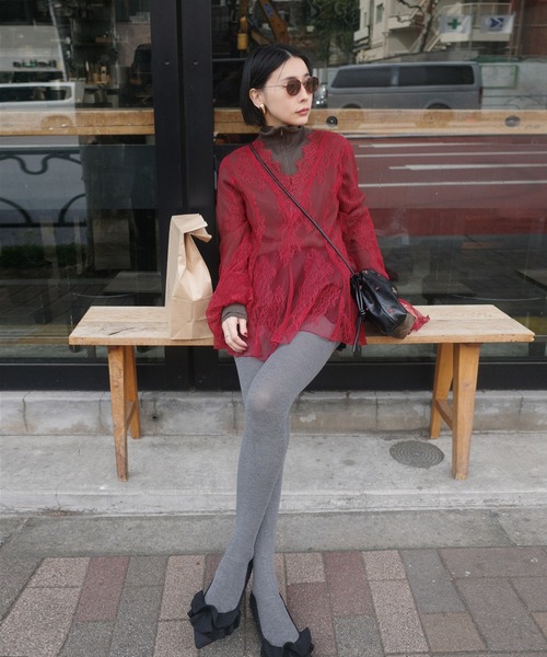 Ameri（アメリ）の「BEST TOUCH HALF ZIP KNIT TOP（ニット/セーター・レディース・オフホワイト/カーキ/ブラック/ピンク/レッド・FREE）」の15枚目の写真