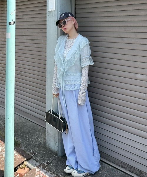 Alley Tokyo（アリートーキョー）の「フリル＆レース半袖ブラウス（シャツ/ブラウス・レディース・ベージュ/サックスブルー/オフホワイト・FREE）」の9枚目の写真