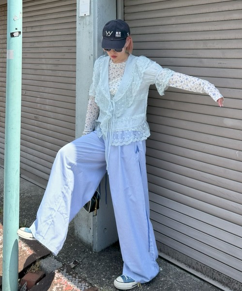 Alley Tokyo（アリートーキョー）の「フリル＆レース半袖ブラウス（シャツ/ブラウス・レディース・ベージュ/サックスブルー/オフホワイト・FREE）」の14枚目の写真