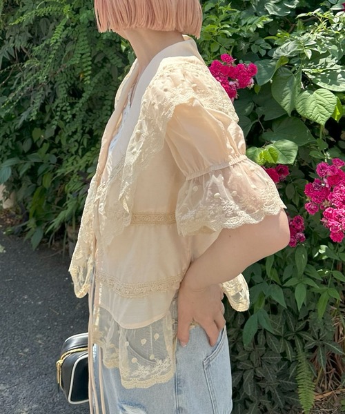Alley Tokyo（アリートーキョー）の「フリル＆レース半袖ブラウス（シャツ/ブラウス・レディース・ベージュ/サックスブルー/オフホワイト・FREE）」の20枚目の写真