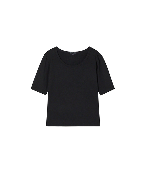 LAP(ラップ)の「スcoopネックスリム半袖Tシャツ AS2CT460(Tシャツ/カットソー・レディース・ブラック/アイボリー・FREE)」の1枚目の写真