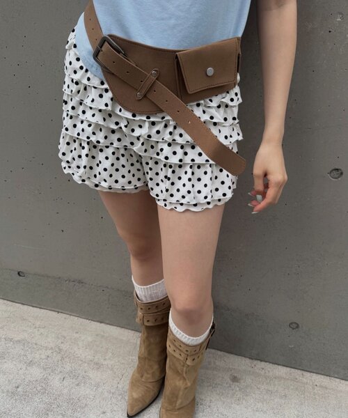 mline（エムライン）の「【トレンドライク】[mline]フリルショートミニ（その他パンツ・レディース・アイボリー/ホワイト系その他/オフホワイト/ブラック/ブラック系その他・2/1）」の3枚目の写真