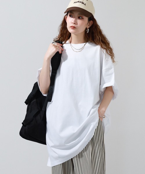 FUNALIVE(ファンアライブ)の「USAコットンオーバーサイズリラックスTシャツ 半袖(Tシャツ/カットソー・レディース・ホワイト・FREE)」の3枚目の写真
