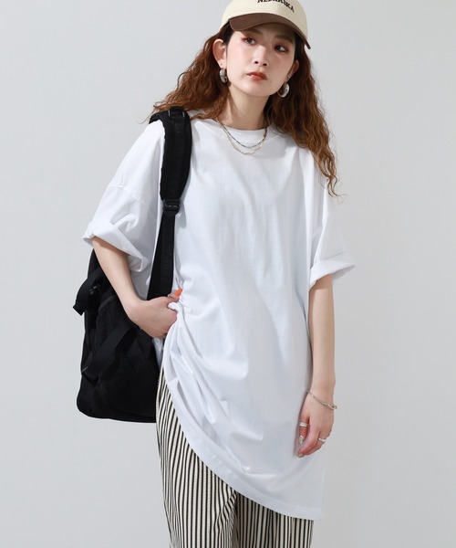 FUNALIVE(ファンアライブ)の「USAコットンオーバーサイズリラックスTシャツ 半袖(Tシャツ/カットソー・レディース・ホワイト・FREE)」の4枚目の写真