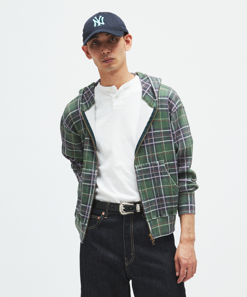 JOURNAL STANDARD（ジャーナルスタンダード）の「グランジ チェック ワッフル パーカー（パーカー・メンズ・グリーン/レッド・MEDIUM/LARGE）」の6枚目の写真