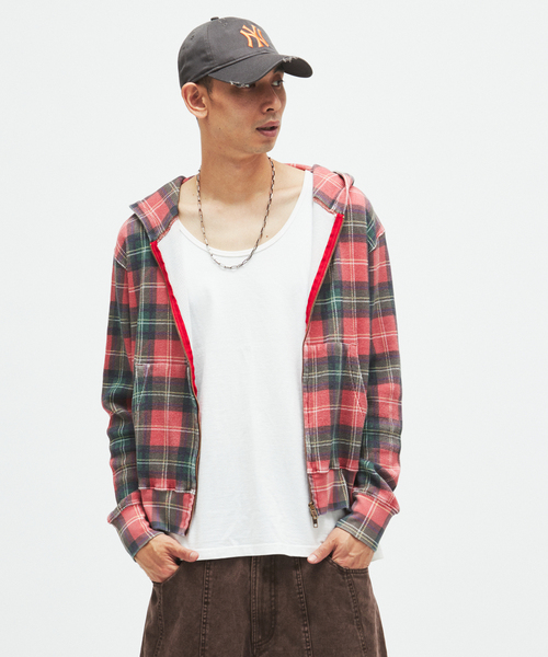 JOURNAL STANDARD（ジャーナルスタンダード）の「グランジ チェック ワッフル パーカー（パーカー・メンズ・グリーン/レッド・MEDIUM/LARGE）」の16枚目の写真