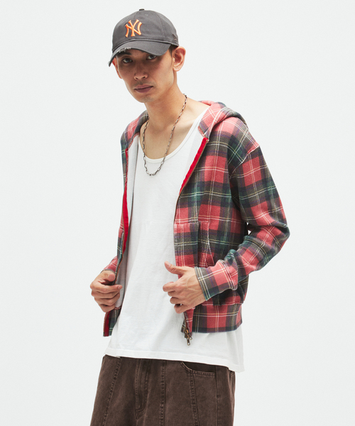 JOURNAL STANDARD（ジャーナルスタンダード）の「グランジ チェック ワッフル パーカー（パーカー・メンズ・グリーン/レッド・MEDIUM/LARGE）」の17枚目の写真
