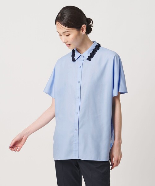 UNITED ARROWS(ユナイテッドアローズ)の「ミニフリル シャツ(シャツ/ブラウス・レディース・ネイビー/オフホワイト/その他7・FREE)」の4枚目の写真