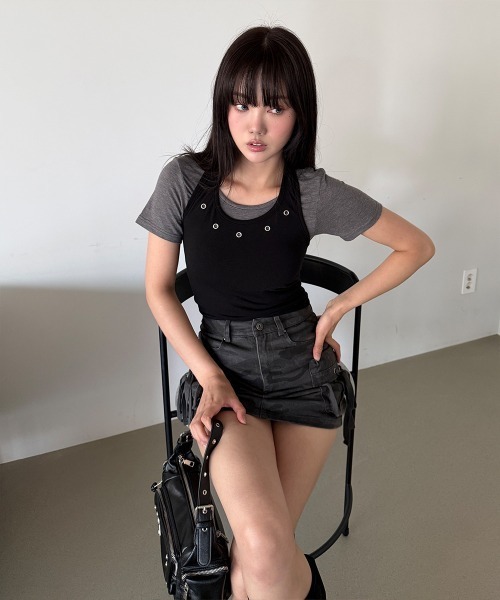 4INT.(フォイント)の「【インナーパンツ付き】ミリタリー カモフラージュ カーゴ ミニ スカート(スカート・レディース・カーキ/チャコール・M/S)」の12枚目の写真