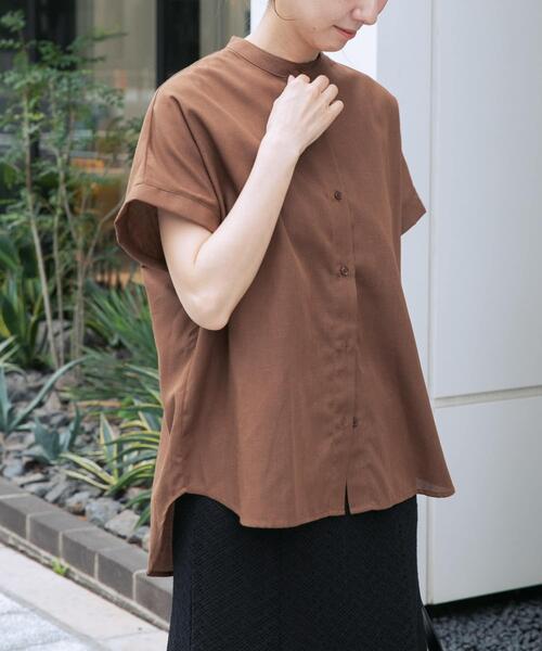 ITEMS URBANRESEARCH(アイテムズ アーバンリサーチ)の「『イージーケア』リネン混フレンチシャツ(シャツ/ブラウス・レディース・ブラウン/ベージュ/ストライプ・FREE)」の1枚目の写真