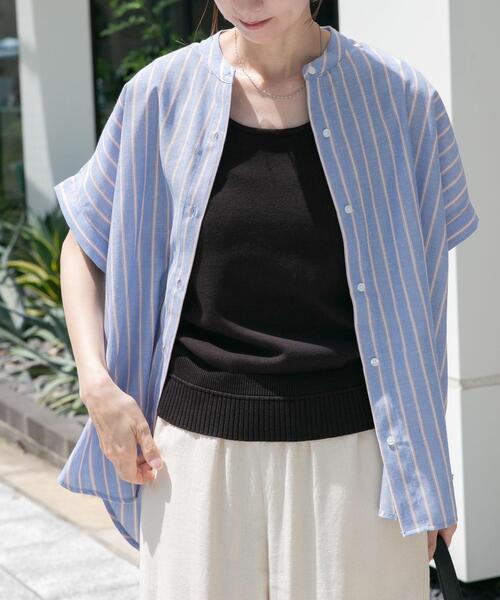 ITEMS URBANRESEARCH(アイテムズ アーバンリサーチ)の「『イージーケア』リネン混フレンチシャツ(シャツ/ブラウス・レディース・ブラウン/ベージュ/ストライプ・FREE)」の3枚目の写真