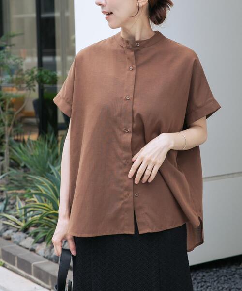ITEMS URBANRESEARCH(アイテムズ アーバンリサーチ)の「『イージーケア』リネン混フレンチシャツ(シャツ/ブラウス・レディース・ブラウン/ベージュ/ストライプ・FREE)」の4枚目の写真