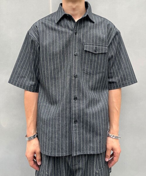 CIAOPANIC(チャオパニック)の「ストライプデニムシャツ(シャツ/ブラウス・メンズ・ブラック/インディゴブルー・LARGE/MEDIUM)」の8枚目の写真