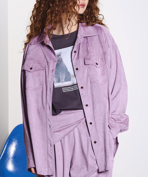 ROSE BUD(ローズバッド)の「FAUX SUEDE SHIRT(シャツ/ブラウス・レディース・パープル/ブラウン/チャコール・ONE SIZE)」の1枚目の写真