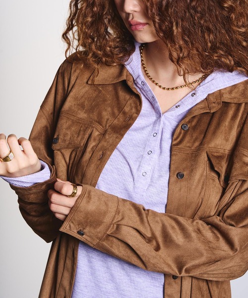 ROSE BUD(ローズバッド)の「FAUX SUEDE SHIRT(シャツ/ブラウス・レディース・パープル/ブラウン/チャコール・ONE SIZE)」の14枚目の写真
