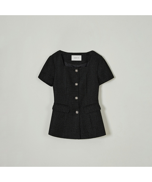 MERRYON（メリオン）の「ジェニツイードジャケット（テーラードジャケット・レディース・ブラック/アイボリー・SMALL/MEDIUM）」の2枚目の写真