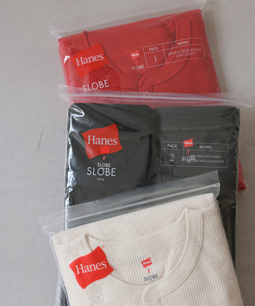 HANES(ヘインズ)の「HANES/ヘインズ SLOBE別注 ヘンリーネックワッフル ロンTEE(Tシャツ/カットソー・レディース・レッド/チャコールグレー/アイボリー・FREE)」の10枚目の写真