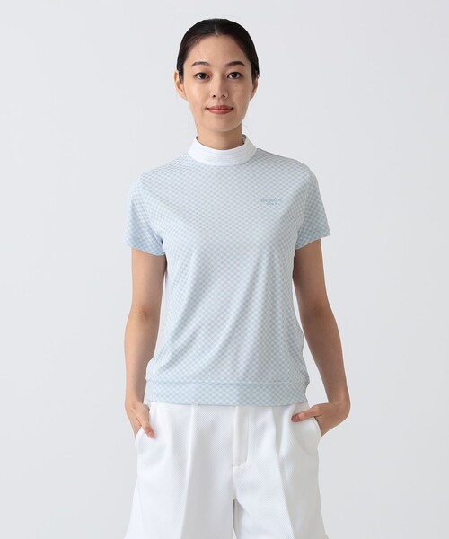 BEAMS GOLF(ビームスゴルフ)の「〈WOMEN〉PURPLE LABEL / スフィダンテ バイアスチェック モックネックシャツ(スウェット・レディース・ホワイト系その他5/グリーン/サックスブルー・S/M/L)」の3枚目の写真