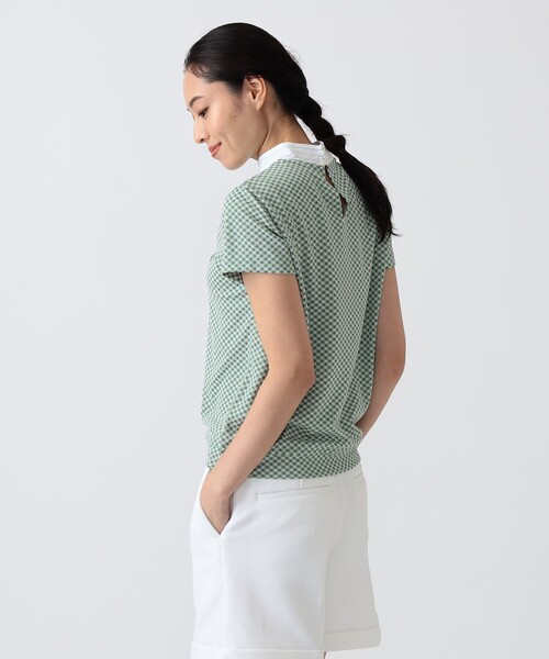 BEAMS GOLF(ビームスゴルフ)の「〈WOMEN〉PURPLE LABEL / スフィダンテ バイアスチェック モックネックシャツ(スウェット・レディース・ホワイト系その他5/グリーン/サックスブルー・S/M/L)」の2枚目の写真