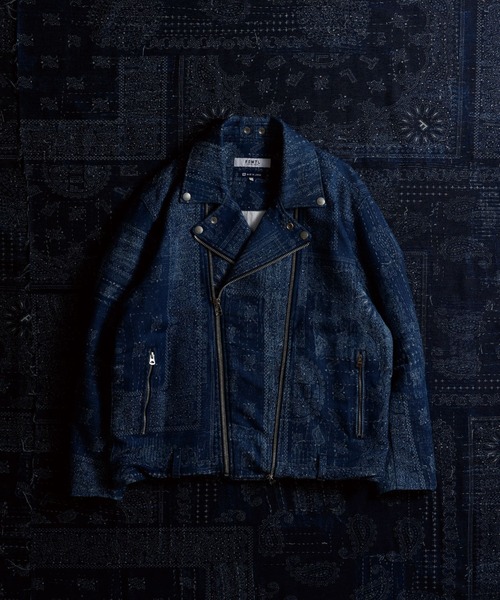 L.H.P(エルエイチピー)の「FDMTL/ファンダメンタル/JACQUARD PAISLEY RIDERS JKT 3YR WASH(ライダースジャケット・メンズ・インディゴブルー・3/2/1/4)」の1枚目の写真