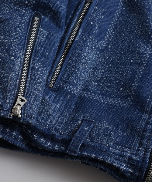 L.H.P(エルエイチピー)の「FDMTL/ファンダメンタル/JACQUARD PAISLEY RIDERS JKT 3YR WASH(ライダースジャケット・メンズ・インディゴブルー・3/2/1/4)」の9枚目の写真