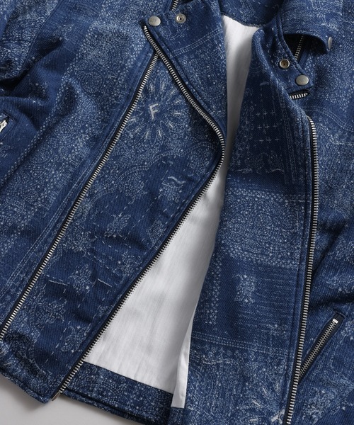 L.H.P(エルエイチピー)の「FDMTL/ファンダメンタル/JACQUARD PAISLEY RIDERS JKT 3YR WASH(ライダースジャケット・メンズ・インディゴブルー・3/2/1/4)」の11枚目の写真