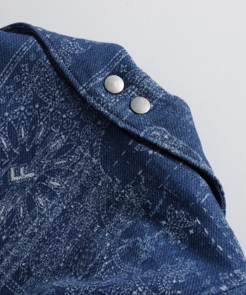 L.H.P(エルエイチピー)の「FDMTL/ファンダメンタル/JACQUARD PAISLEY RIDERS JKT 3YR WASH(ライダースジャケット・メンズ・インディゴブルー・3/2/1/4)」の12枚目の写真