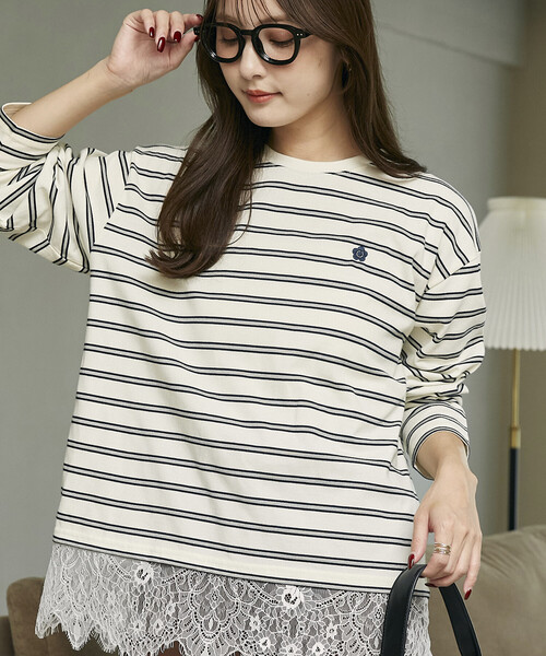 MARY QUANT(マリークワント)の「MARY QUANT × PUBLUX/マリークワント 裾レース ドッキング ボーダー ロングスリーブ Tシャツ 限定展開(Tシャツ/カットソー・レディース・オフホワイト/ブラック/ワインレッド・フリ-)」の13枚目の写真