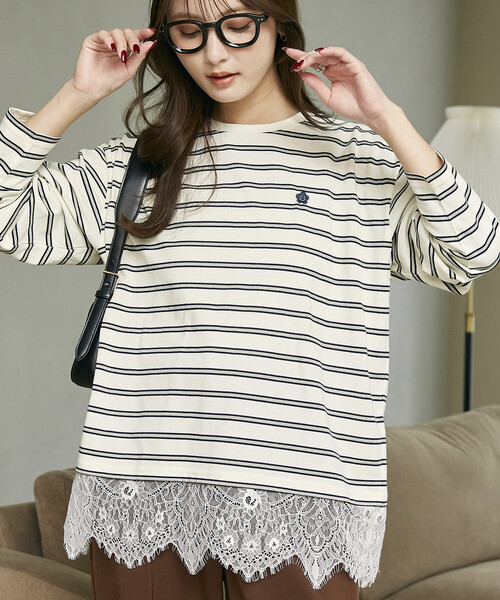 MARY QUANT(マリークワント)の「MARY QUANT × PUBLUX/マリークワント 裾レース ドッキング ボーダー ロングスリーブ Tシャツ 限定展開(Tシャツ/カットソー・レディース・オフホワイト/ブラック/ワインレッド・フリ-)」の15枚目の写真