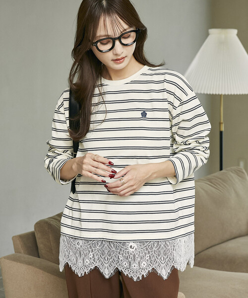 MARY QUANT(マリークワント)の「MARY QUANT × PUBLUX/マリークワント 裾レース ドッキング ボーダー ロングスリーブ Tシャツ 限定展開(Tシャツ/カットソー・レディース・オフホワイト/ブラック/ワインレッド・フリ-)」の19枚目の写真