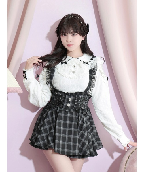 NOEMIE(ノエミー)の「ダブルレースアップサス付きビジュースカパン(スカート・レディース・ブラック/サックスブルー/ピンク/A・M)」の4枚目の写真