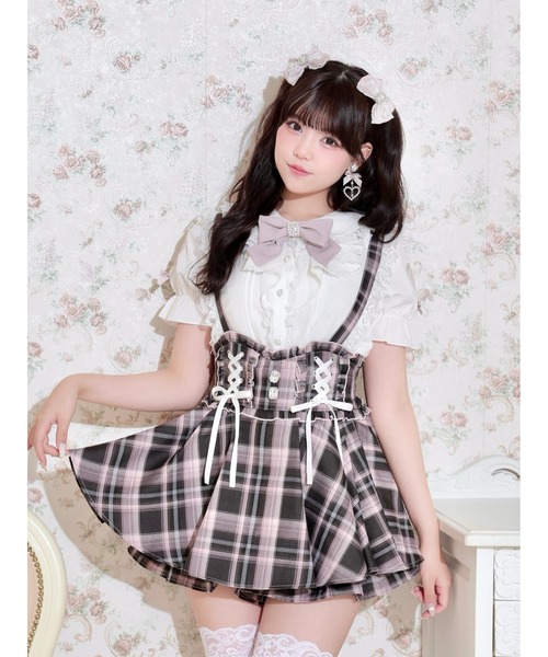 NOEMIE(ノエミー)の「ダブルレースアップサス付きビジュースカパン(スカート・レディース・ブラック/サックスブルー/ピンク/A・M)」の5枚目の写真