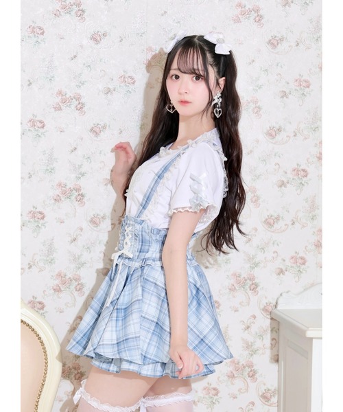NOEMIE(ノエミー)の「ダブルレースアップサス付きビジュースカパン(スカート・レディース・ブラック/サックスブルー/ピンク/A・M)」の9枚目の写真