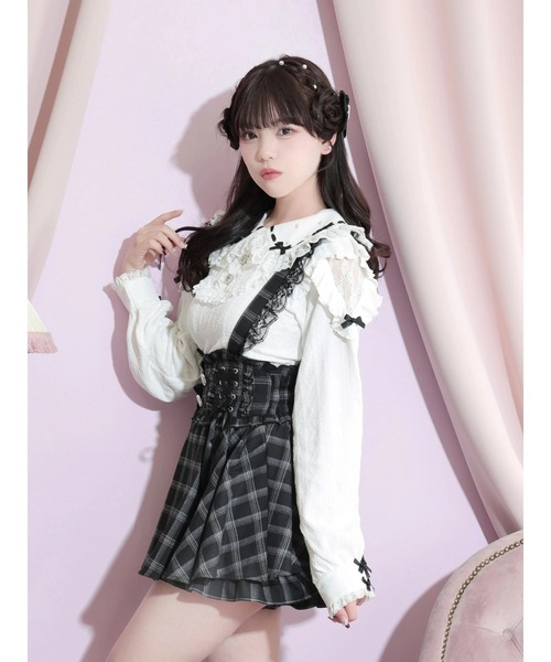 NOEMIE(ノエミー)の「ダブルレースアップサス付きビジュースカパン(スカート・レディース・ブラック/サックスブルー/ピンク/A・M)」の12枚目の写真