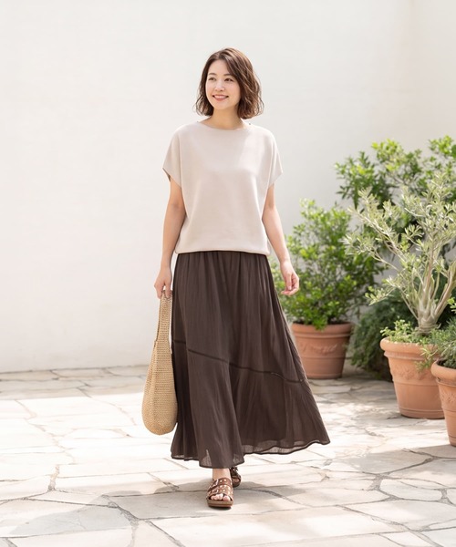 STYLE DELI(スタイルデリ)の「綿100%楊柳シフォンロングフレアスカート(スカート・レディース・グリーン/ブラウン系その他/ネイビー・FREE)」の19枚目の写真