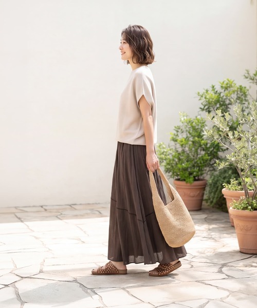 STYLE DELI(スタイルデリ)の「綿100%楊柳シフォンロングフレアスカート(スカート・レディース・グリーン/ブラウン系その他/ネイビー・FREE)」の21枚目の写真
