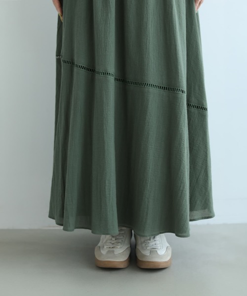 STYLE DELI(スタイルデリ)の「綿100%楊柳シフォンロングフレアスカート(スカート・レディース・グリーン/ブラウン系その他/ネイビー・FREE)」の12枚目の写真