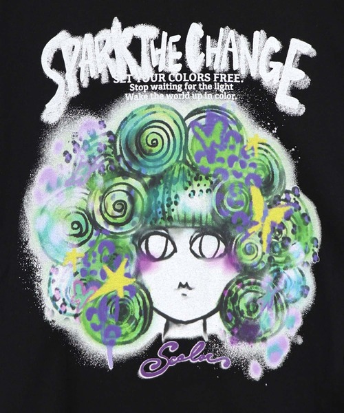 ScoLar(スカラー)の「163631:スプレーアート風スカラーちゃんプルオーバー(Tシャツ/カットソー・レディース・ブラック/グレー/ネイビー・M)」の12枚目の写真