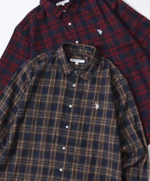 U.S. POLO ASSN.(ユーエスポロアッスン)の「U.S. POLO ASSN./ユーエスポロアッスン Denim/Flannel Check Shirt/レギュラーフィット デニム/フランネル チェック ロゴ ワンポイント刺繍 レギュラーカラーシャツ/長袖シャツ/レディース メンズ(シャツ/ブラウス・メンズ・レッド/ライトブルー/ダークグレー/ブラウン/ブルー系その他/ボルドー/イエロー/バーガンディー/ネイビー・M/L/LL)」の1枚目の写真