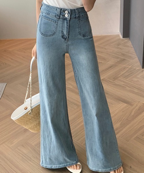 center i(センターアイ)の「ハイウエスト ワイドデニムパンツ(デニムパンツ・レディース・サックスブルー・S/M)」の2枚目の写真