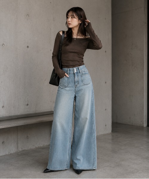 center i(センターアイ)の「ハイウエスト ワイドデニムパンツ(デニムパンツ・レディース・サックスブルー・S/M)」の10枚目の写真