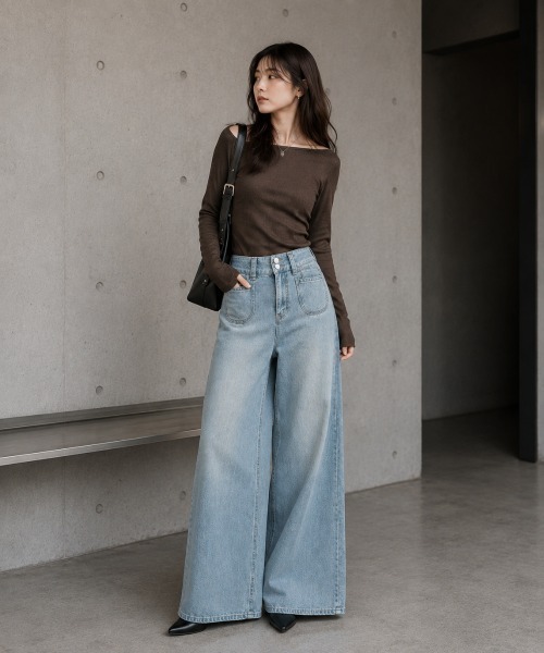 center i(センターアイ)の「ハイウエスト ワイドデニムパンツ(デニムパンツ・レディース・サックスブルー・S/M)」の11枚目の写真