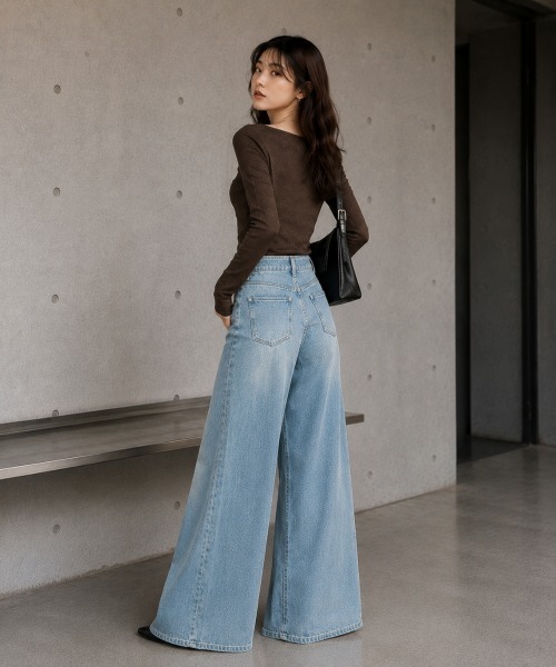 center i(センターアイ)の「ハイウエスト ワイドデニムパンツ(デニムパンツ・レディース・サックスブルー・S/M)」の12枚目の写真