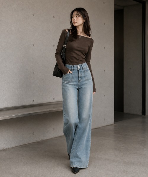 center i(センターアイ)の「ハイウエスト ワイドデニムパンツ(デニムパンツ・レディース・サックスブルー・S/M)」の13枚目の写真