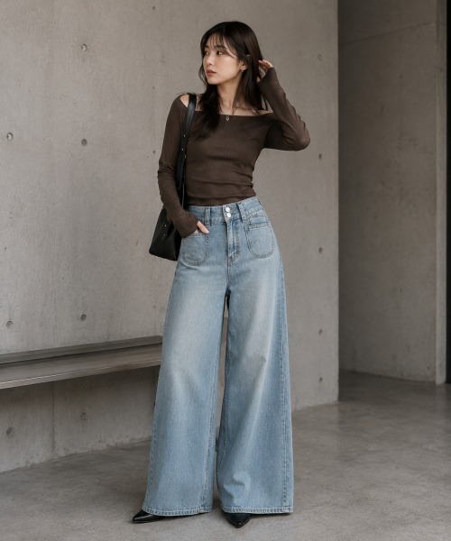 center i(センターアイ)の「ハイウエスト ワイドデニムパンツ(デニムパンツ・レディース・サックスブルー・S/M)」の14枚目の写真