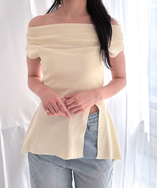 merrylatte(メリーラテ)の「オフショルダー ウエストシェイプ ペプラムトップス(その他トップス・レディース・ホワイト/ブラック・FREE)」の12枚目の写真