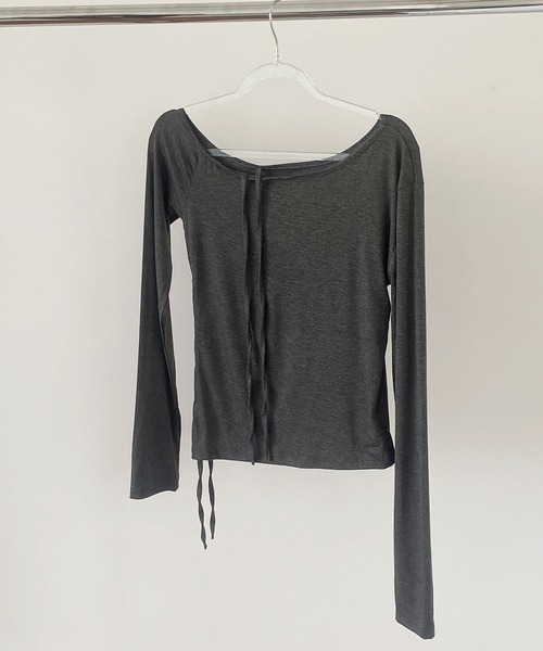 MAISON DE THERESE（メゾン ド テレーズ）の「片肩オフショルダー サイド紐絞りロング T シャツ（シャツ/ブラウス・レディース・GRAY/Black・M）」の9枚目の写真